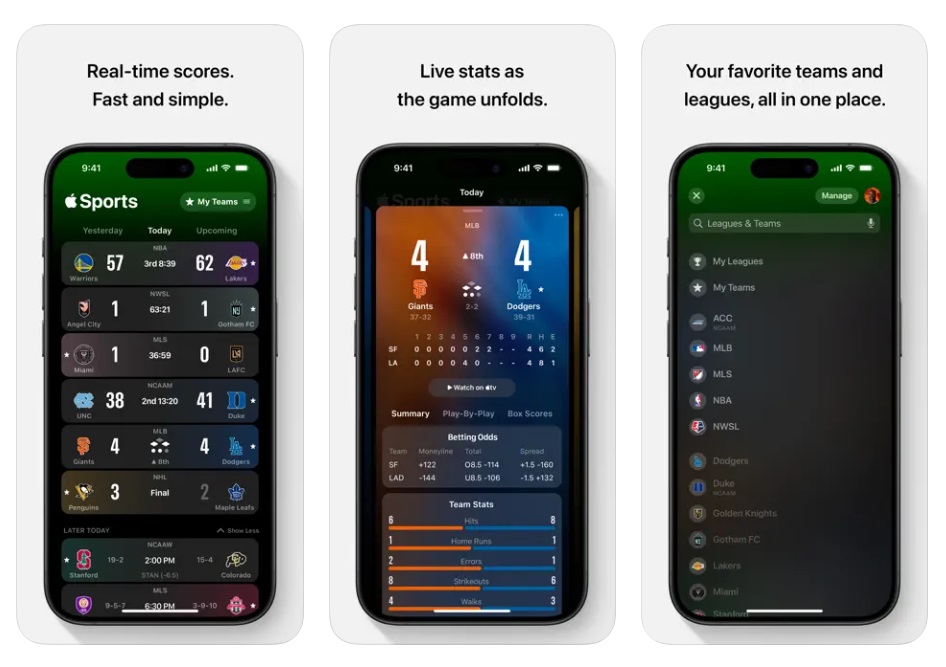 Apple introduces sports app: real-time scores and stats
